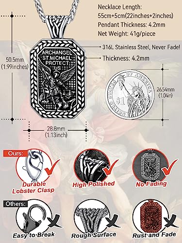 FaithHeart Saint Michael Necklace, Stainless Steel Archangel St Michael Shield/Coin/Dog Tag Pendant Necklaces for Men, Catholic Prayer Jewellery - With Gift Box Octagon-Steel