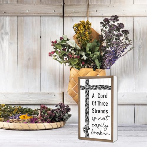 A Cord of Three Strands is Not Easily Broken Wooden Box Sign Desk Decor,Family Quotes Block Plaque Sign for Home Farmhouse Living Room Bedroom Shelf Tabletop Wall Decor A Cord of Three Strands is Not Easily Broken