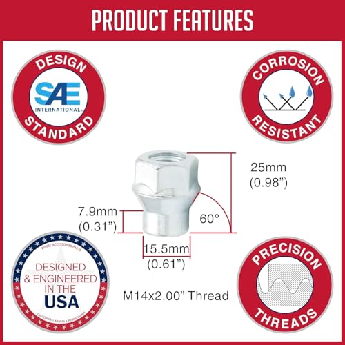 Wheel Accessories Parts 24-piece M14 x 2 bulge acorn lug nuts, 1-inch long, bright zinc, 3/4-inch hex