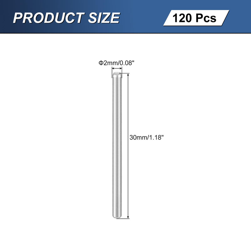 [Australia - AusPower] - uxcell 120Pcs M2 x 30mm 304 Stainless Steel Dowel Pin, Cylindrical Shelf Support Peg Pin Parallel Pin Fastener for Mechanical Manufacturing, Industry, Furniture Installation, Silver M2x30mm 120 