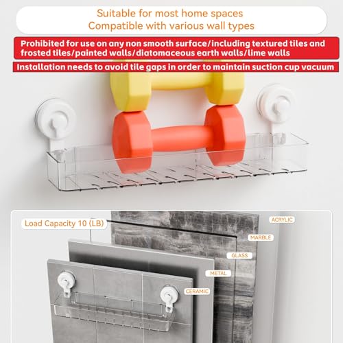 Clear 2 Pack Acrylic Shower Caddy Suction Cup,No Rust Bathroom Organizers and Storage Holder,Plastic Wall Mounted Shower Shelves,Bathtub Storage Organizer,Shampoo and Conditioner Holder for Washroom Clear