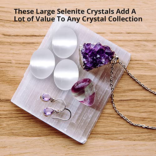 Selenite Palm Stone, Healing & Calming Effects - High Energy Selenite Worry Stone, Used for Cleansing and Protection – 3 Pack Selenite Palm Stone Palm-sized