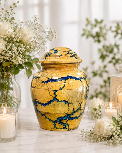 Handcrafted Cherry Wood Cremation Keepsake Urn with Blue Epoxy Inlay – Solid Hardwood Mini Urn for Human or Pet Ashes – Elegant Funeral Memorial (Small, 15 Cubic Inches) Small – 2.5" Dia × 5" H – 15 Cubic Inches