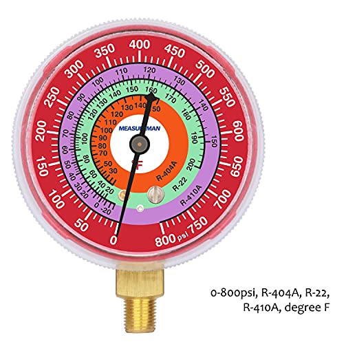 MEASUREMAN refrigeration pressure gauge kit with 2-3/4-inch blue and red dials, 1/8-inch NPT lower mount