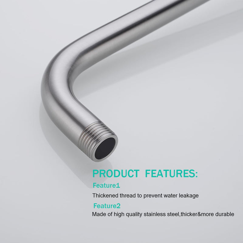 Shower Arm with Flange,16 in Stainless Steel Shower Arm Extension Wall-Mounted For Fixed Shower Head,Rain Shower Head Extender Brushed Nickel,SE-91018-16BN-SQ Large Square Flange-16″Brushed Nickel