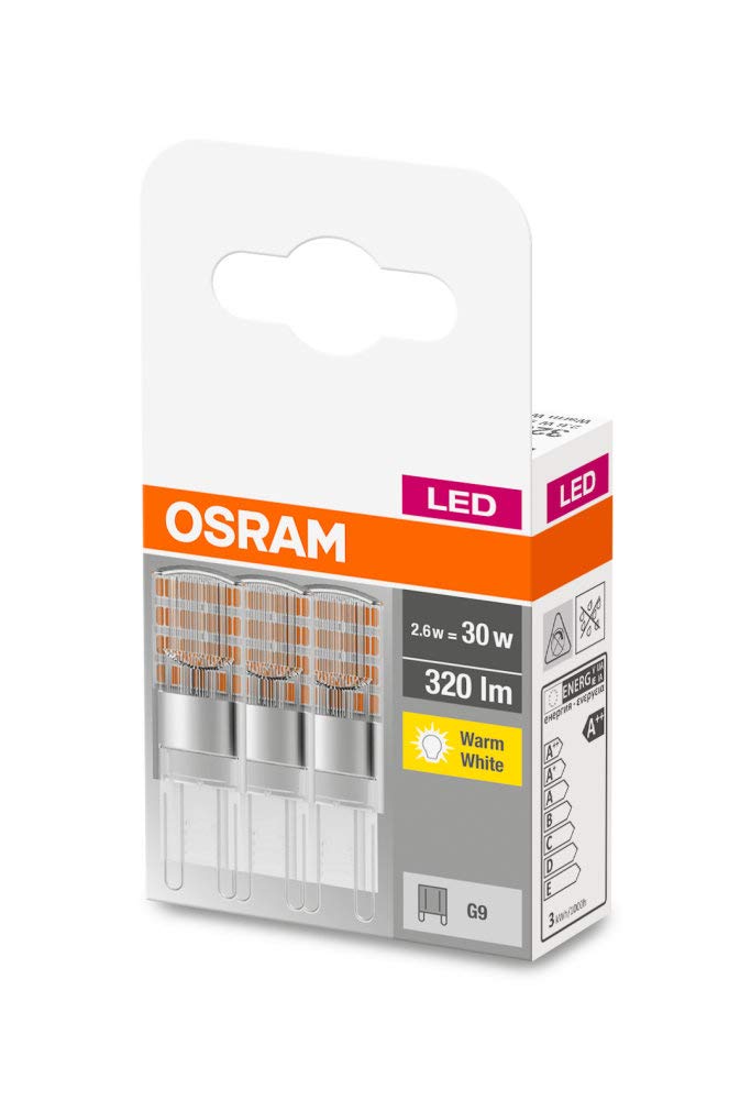 Osram BASE LED PIN Bulb with G9 Socket, 2.60 W, Replacement for 30 W Incandescent Bulb, Warm White (2700 K), Pack of 3 30w Replacement 3 count (pack of 1) Not dimmable G9 Warm White 30W Replacement