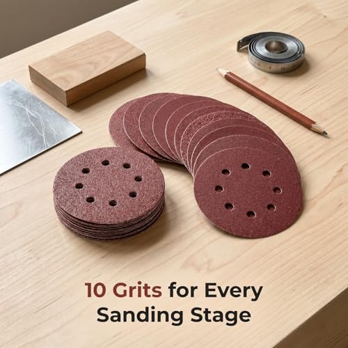 Sanding Discs for Random Orbital Sanders 125 mm Pack of 100 | Sandpaper Set Grit 40/60/80/100/120/240/320/400/600/800 for Wood Metal Furniture Polishing