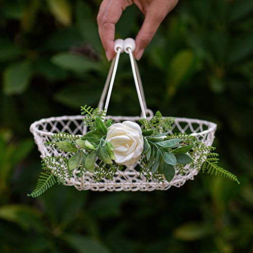 Ivory Flower Girl Basket - Soft White Wedding with Folding Handles - Perfectly Sized