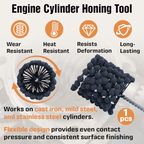 Hyparade 3-inch cylinder ball hone brush, 240-grit silicon carbide abrasive flex hone tool