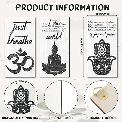 Blulu 3 Pcs Buddha Wall Art Spiritual Buddha Quotes Wall Decor Meditation Zen Wooden Hanging Sign Decor for Meditation Room Home Yoga Living Room Bedroom Office Buddhist Decorations