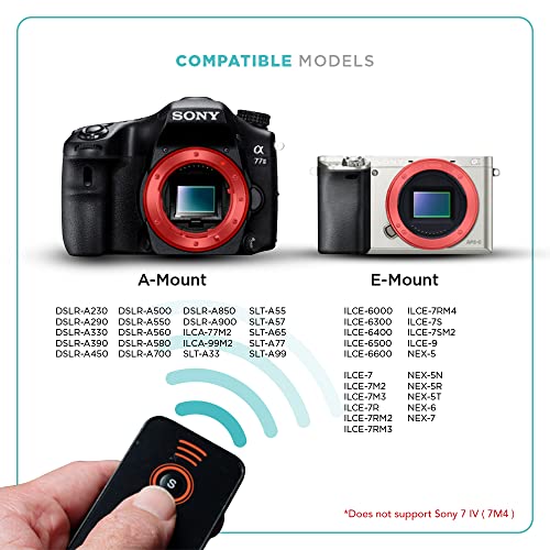 Foto&Tech IR Wireless Remote Control with Video Photo Modes Compatible with Sony A7R IV III II A7III A9 A7 A7R A7S A6600 A6500 A6400 A6300 A6000 A65 A77 A99 A900 A700 A580 NEX-7 NEX-6 (2 Pieces) Black 2 PCS
