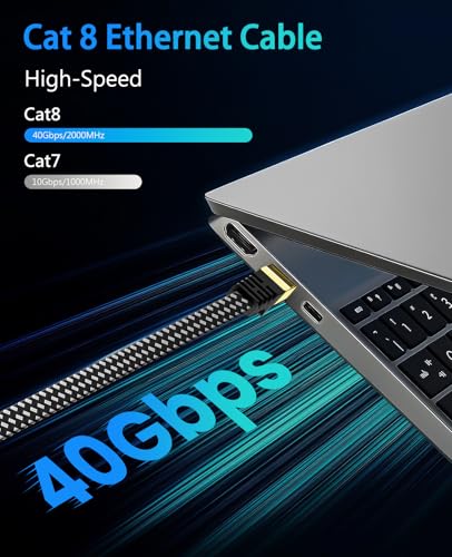 Cat 7 Ethernet Cable 15m, ARISKEEN Cat7 Braided Flat High Speed (10Gbps 600Mhz/s) Gigabit Rj45 STP Shielded Internet Network LAN Patch Cable Wire for Router Modem Patch Panel 15 m