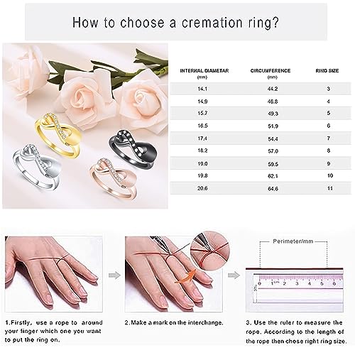 Cremation Jewelry Urn Ring for Ashes Infinity Crystal Memorial Ring for Human Dog Cat Ashes Stainless Steel Keepsake Ring for Women, Stainless Steel steel, not Silver 10