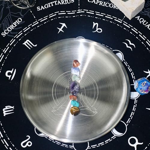 Offering Prayer Ritual Bowl Plate with Chakra Gemstone Great for Altar,Meditation,Incense Sticks, smudging, Candle,Crystal,Jewelry,Yoga Use(Chakra)