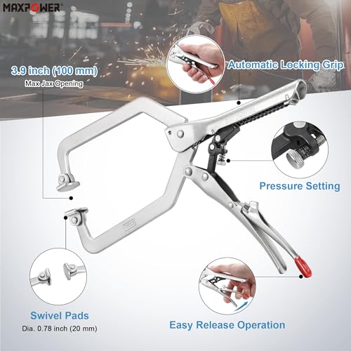 MAXPOWER 10.5-inch self-adjusting locking C-clamp with swivel pad and 3.9-inch jaw opening