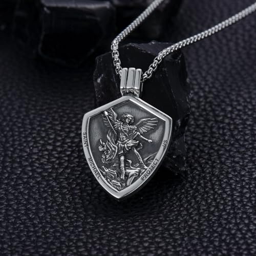 Seiyang 925 Sterling Silver Patron Saint Pendant Necklace Amulet Medals Religious Jewellery Gifts for Men Women (with Gift Box) B01-St Michael with Sword