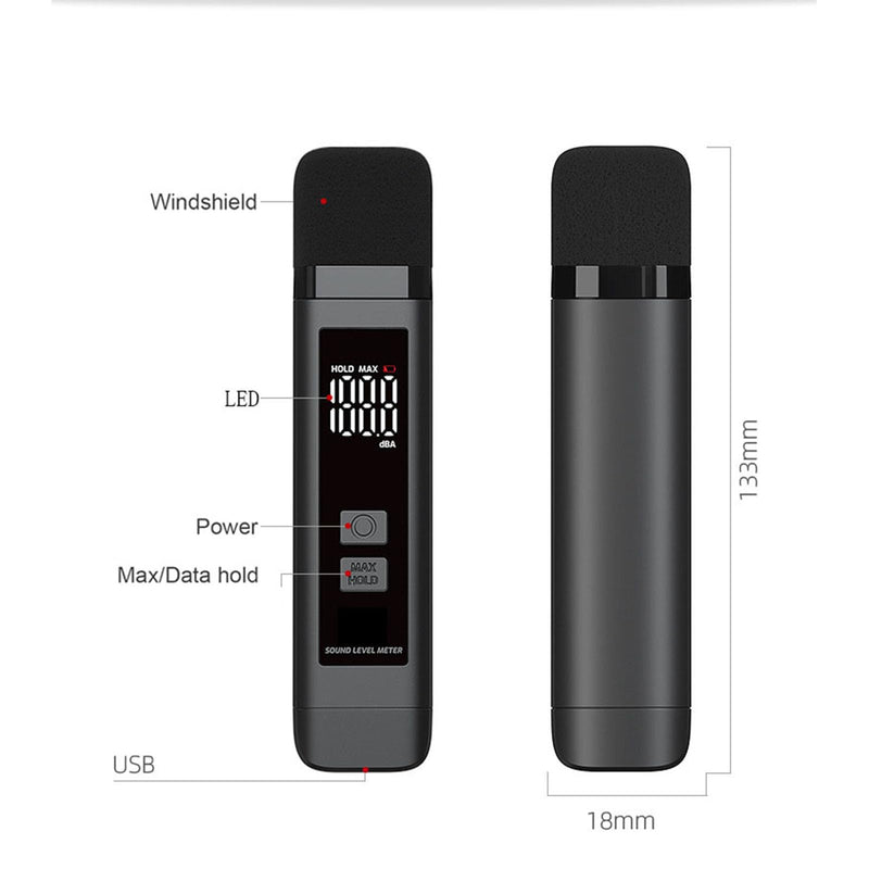 [Australia - AusPower] - Decibel Meter Digital Sound Level Meter with LCD Display, 30dB~130dBA SPL Meter Rechargeable with MAX, Data Hold, Battery Indicator - Pocket Noise Detector for Home, Factory, Noisy Neighbors 