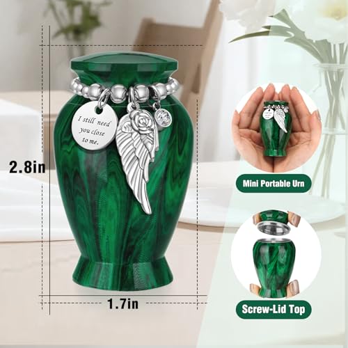 Abooxiu Small Urns for Human Ashes Keepsake 2.85 Inches Mini Urns for Ashes Memorial Small Cremation Urn Ash Keepsake Urns Mini Funeral Burial Decorative Urn for Adult Males Females Pets Malachite Green
