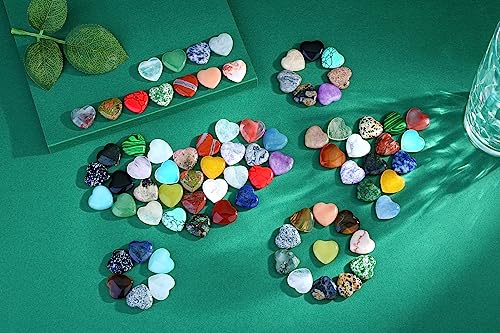 QINJIEJIE 80PCS Heart Shaped Crystals Worry Stones Healing Stones Bulk Set 40 Colors