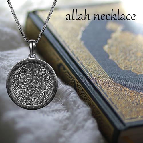 DAYLINLOVE Allah Necklace S925 Sterling Silver Islamic Muslim Necklace Arabic Pendant Necklaces Religious Jewelry Gifts for Men Women