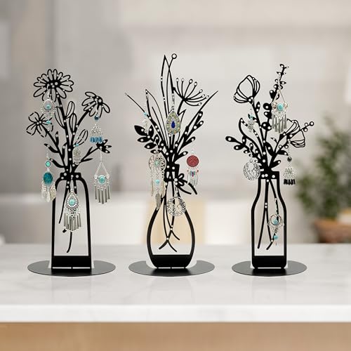 3 Pieces Metal Flowers Vases Earring Organizer,Earring Hanger Dresser Decor