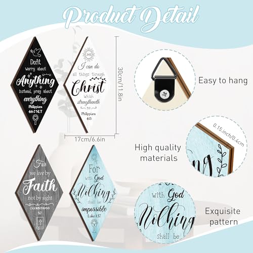 Christian Inspirational Rustic Wall Decor - 4 Pcs Bible Verses Motivational Art Inspiring Wooden Hanging Plaque Quotes Signs for Office Living Room Bedroom