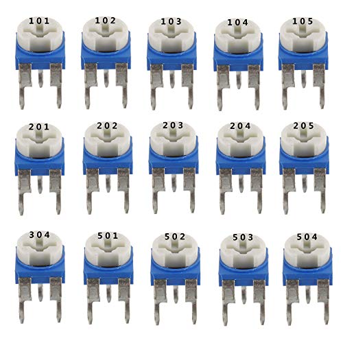 BOJACK 15 Values 150pcs 100ohm - 2M Ohm Variable Resistance 6mm Potentiometer Classification Suit Package in a Clear Plastic Box