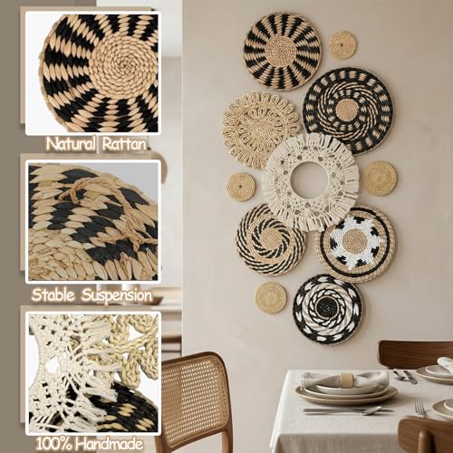 11 Pcs Boho Wall Basket Decor, Bulrush Woven Wall Hanging, Multi Size