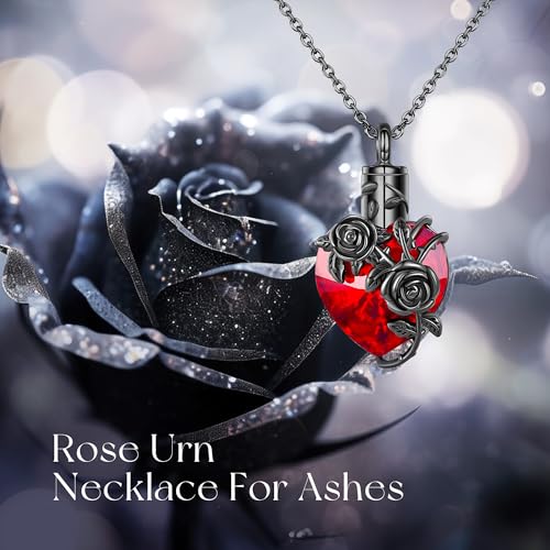 Rose Flower Cremation Urn Necklace For Ashes Sterling Silver Heart Crystal Memorial Jewelry For Women