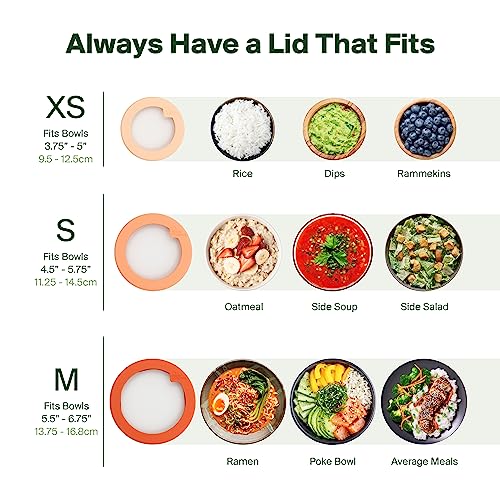 Food Huggers Replacement Lids for Glass Storage Containers | Silicone & Glass Lids that Don’t Crack | Fits Most Round Container Brands & Bowls | 100% Plastic Free | 3 Lid Set (XS,S,M), Terracotta 3 Lid Set (XS,S,M)