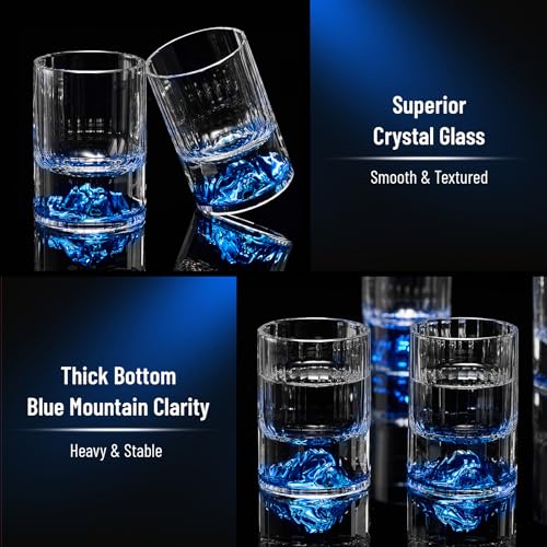 DUJUST Shot Glasses with Blue Mountain (1.5oz), Crystal Shot Glass Set Decorated with Blue Mountain, BPA-Free & Lead-Free, Perfect for Décor & Collection, Gift Choices - 6 pcs Blue Mountain - 6pcs