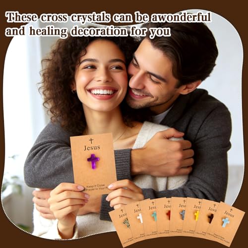 100 Pack Cross Crystal Stone Bulk Set with Greeting Cards & Gift Bags, Natural Crystal Pocket Hug Tokens, Religious Keepsake Gifts for Friends, Family, Bible Study Group