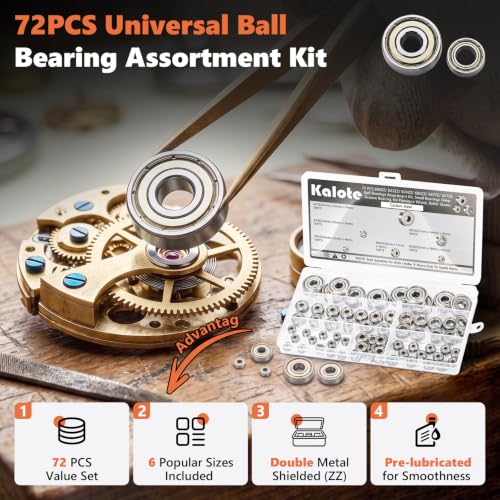72 PCS 6 Sizes Deep Groove Ball Bearings Assortment 72PCS SAE