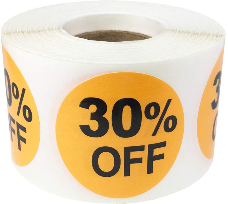 30% Percent Off Stickers for Retail 1.5 Inch 500 Adhesive Labels