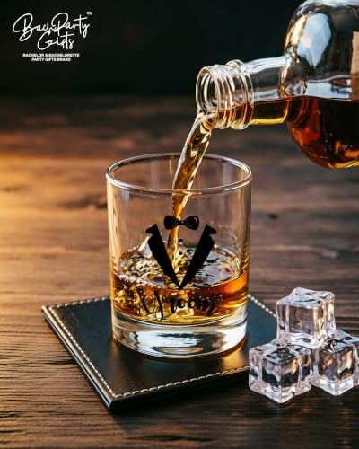 Set of 6 Engraved Whiskey Glasses for Groomsmen Gifts – 1 Groom + 5 Groom's Crew Rocks Glasses with Leather Coasters & Gift Boxes for Wedding, Bachelor Party Favors