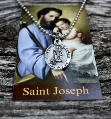 Saint Joseph Necklace, 30" Stainless Steel Ball Chain