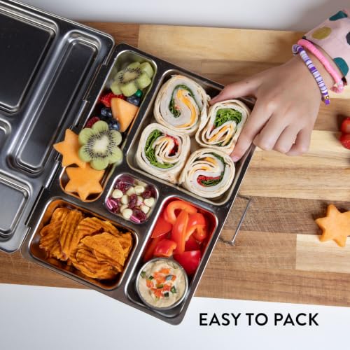 PlanetBox Rover Stainless Steel Bento Box Style Lunch Box for Kids with 5 Compartments – Durable, Dishwasher Safe and BPA-Free Food Container