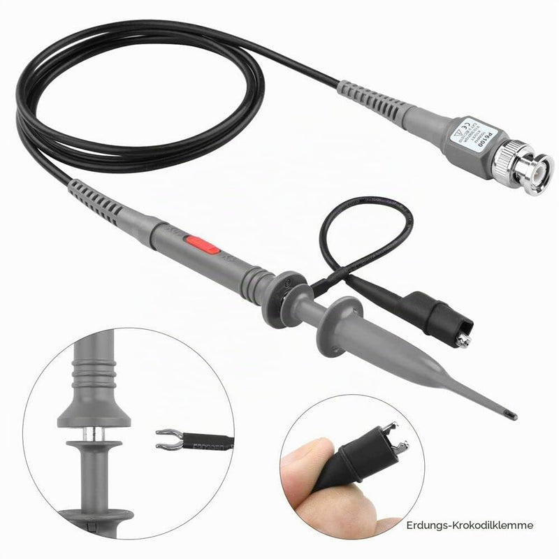 Pack of 2 Oscilloscope Probe Kit, P6100 100 MHz 10: 1 and 1: 1 Precision BNC Oscilloscope Probe Head, Switchable High Precision Scope Oscilloscope Clip Probes for Oscilloscope P6100 100MHz