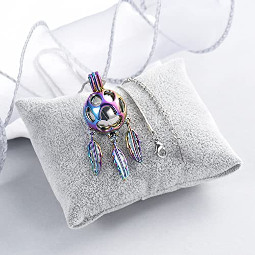 Minicremation Pet Cremation Jewelry for Ashes Paw Print Urn Necklace for Dogs Ashes Dream Catcher Hollow Ball Keepsake Pendant Necklace, Metal, not