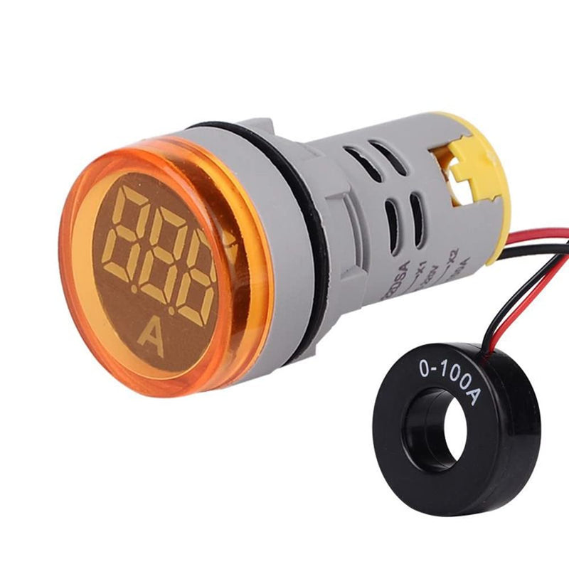 [Australia - AusPower] - 3pcs Digital Display AC Current Indicator, 22mm Round Head LED Current Tester 0~100A Ammeter Monitor (Yellow) Yellow 