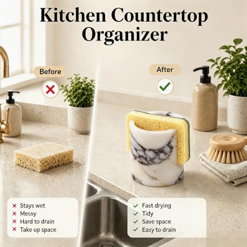 Natural Calacatta Viola marble sponge holder and dish rack for kitchen sink drying, by YMXYJM, with a sleek, polished design.