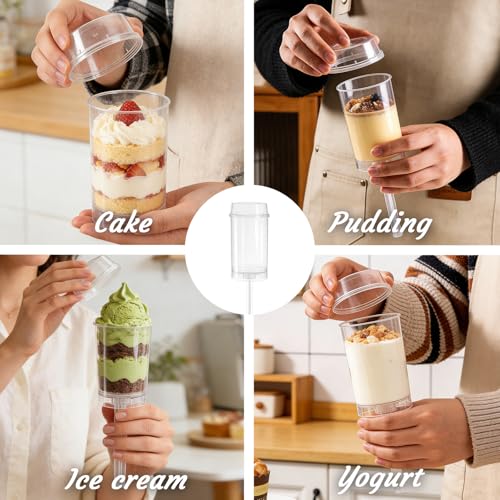 AZYM Cake Pop Stand, Clear Reusable Food-Grade Plastic Dessert Cups with Lids, Cake Pop Holder with Cutter Tool, for Parties, Weddings, Birthdays, DIY Baking Supplies transparent