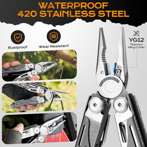 BIBURY 22-in-1 titanium-plated multitool pliers with scissors and self-locking mechanism