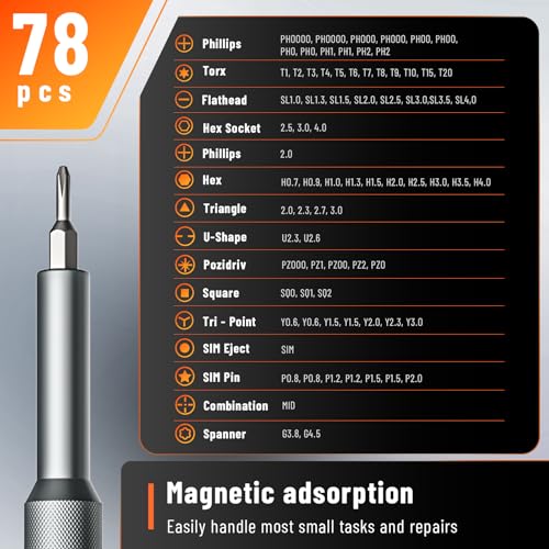 Katerk 80-in-1 precision mini magnetic screwdriver set with interchangeable bits for small electronics repairs