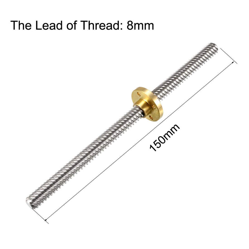 [Australia - AusPower] - uxcell 150mm Length T8 8mm Dia Lead Screw Rod,8 Lead Stainless Steel Lead Screw Rod with Copper Nut Trapezoidal Thread for 3D Printer Z Axis 