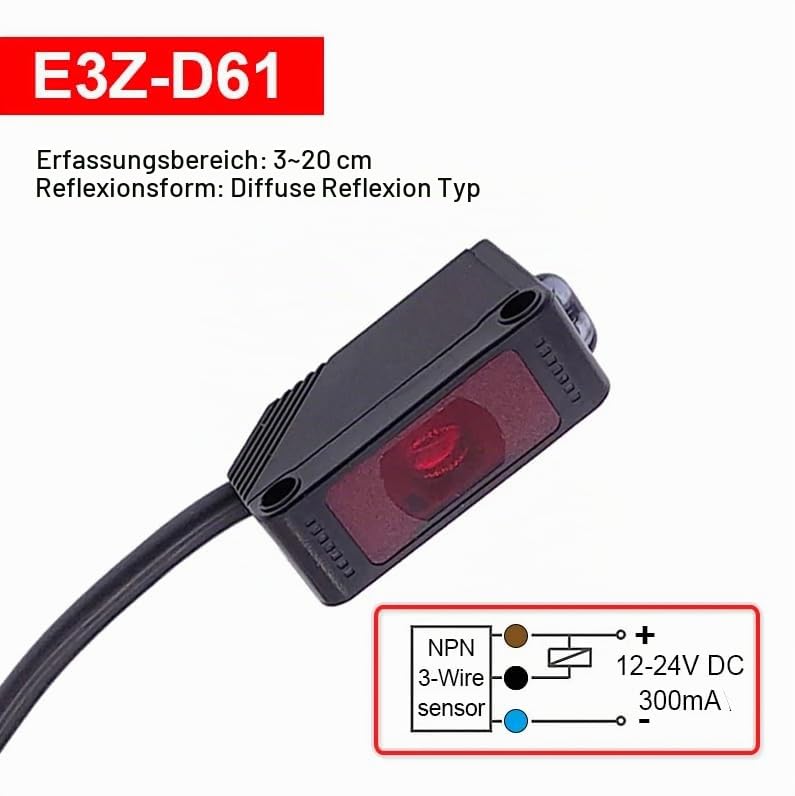 Photoelectric Infrared Switch, IR Photoelectric Sensor Switch, 12-24VDC E3Z-D61 Diffuse Reflection Infrared Sensor NPN Photoelectric Switch for Automatic Devices