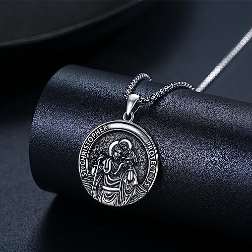 Midir&Etain 925 Sterling Silver Saint Patron Medal Necklace Religious Protection Jewellery Gifts for Women Men 22" Chain A06-St Christopher