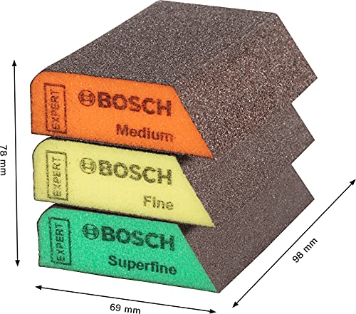 Bosch Professional 3 x Expert S470 Combi Blocks for Softwood, Sanding Sponge for Soft Wood, Paint on Wood, 69 x 97 x 26 mm, Medium / Fine / Super Fine, Hand Sanding Accessories Multicolor Mittel / Fein / Superfein