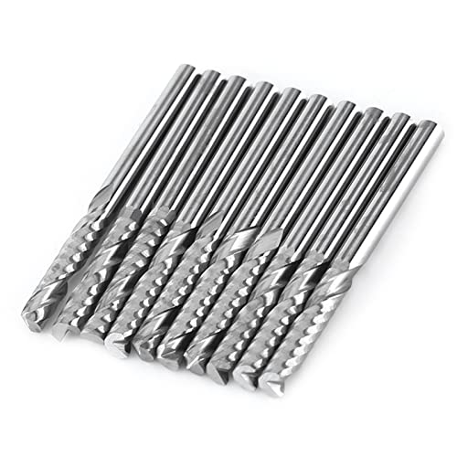Dioche Single Flute End Mill, 10pcs Single Flute End Mill Cutter CNC Tool Bits 3.175mm Diameter 22mm Cutting Edge Length