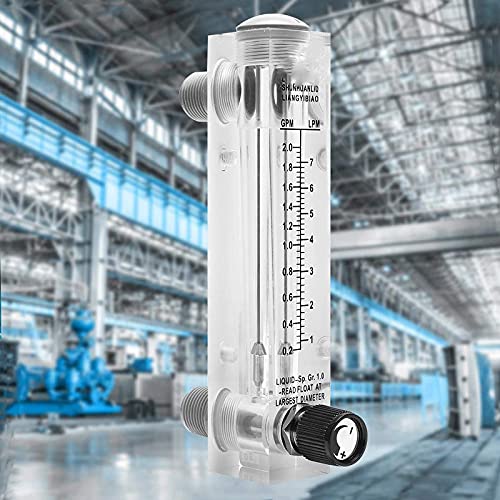 Liquid Flowmeter, LZM-15T Adjustable Panel Type Water Flow Meter with Control Valve, 0.1-1 GPM & 0.5-4 LPM (1/2" External Thread, 1/4" Internal Thread)